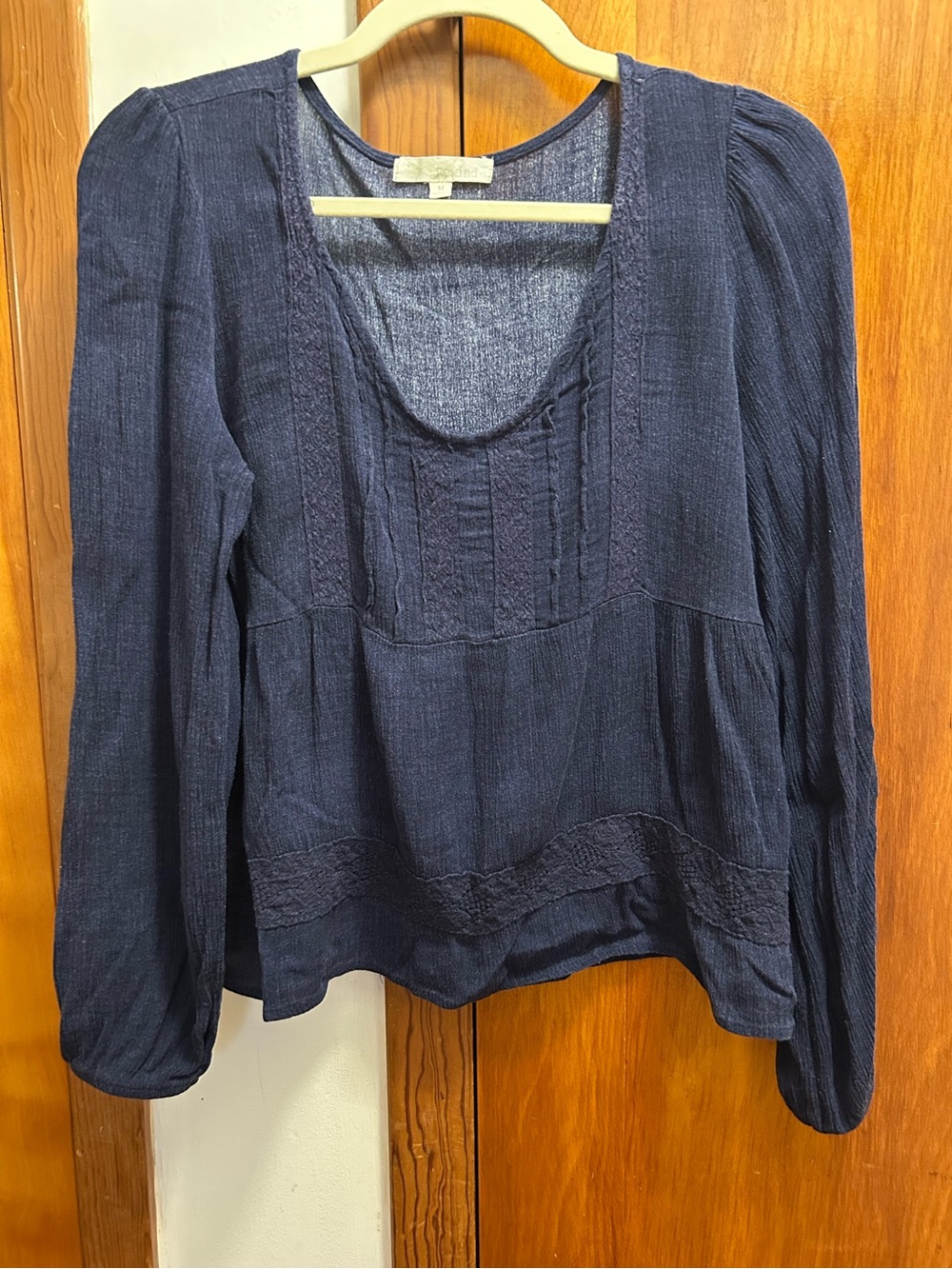Navy Long-Sleeve Scoop Neck Blouse